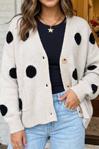Polka Dot Oversized Button Front Cardigan (S-XL)