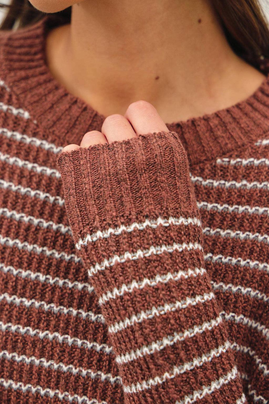 STRIPED WAFFLE KNIT SWEATER