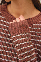 STRIPED WAFFLE KNIT SWEATER