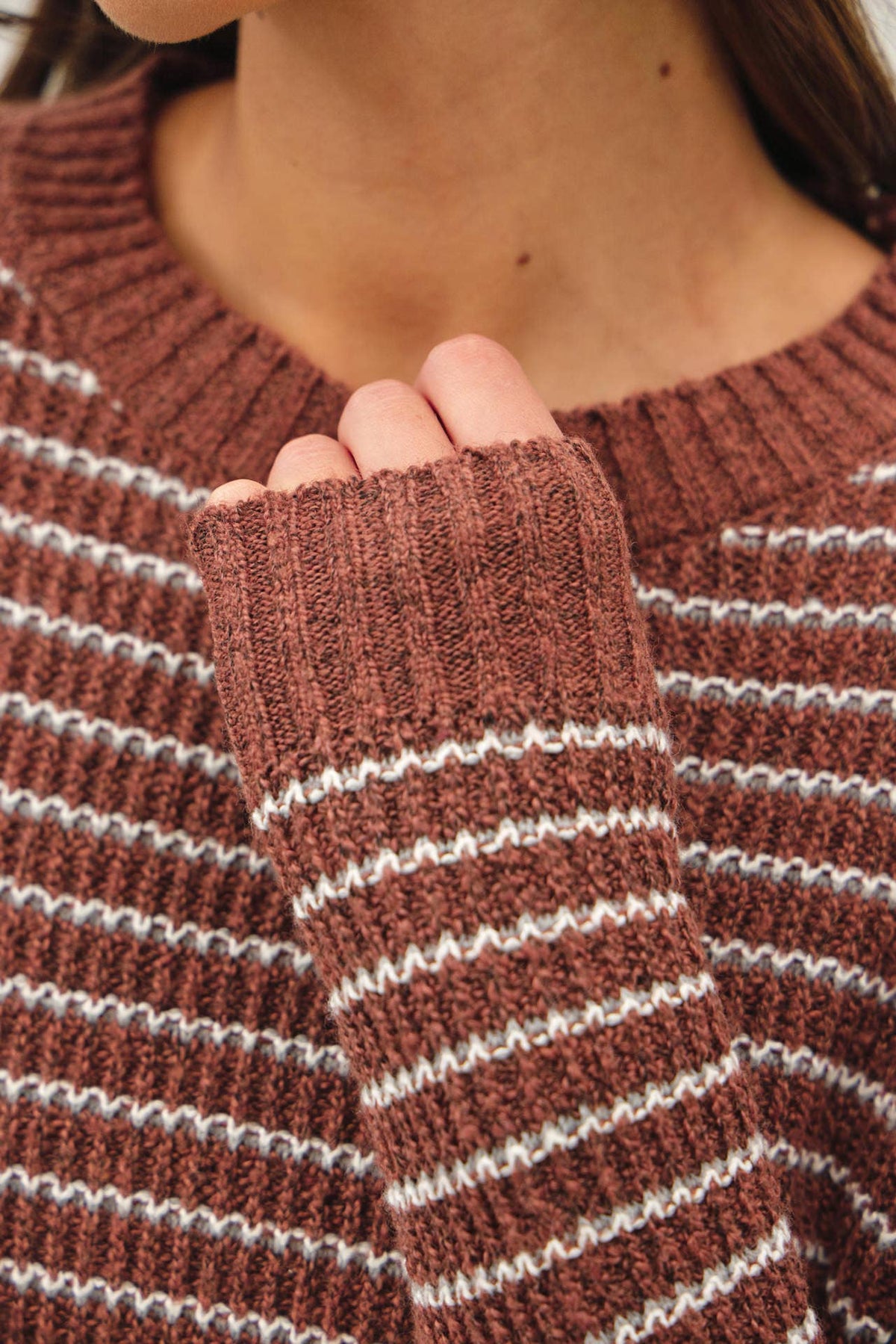STRIPED WAFFLE KNIT SWEATER