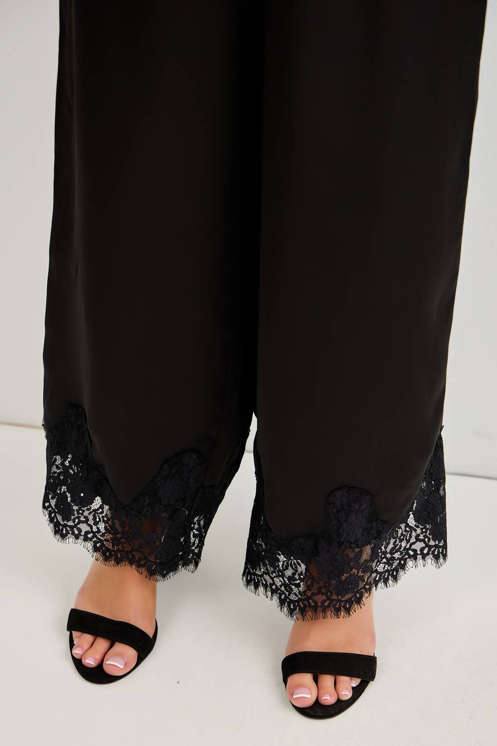 LACE TRIM SATIN PANTS