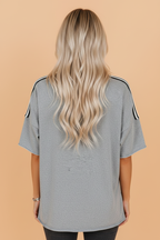 Stripe Patchwork Raw Edge Oversize Tee