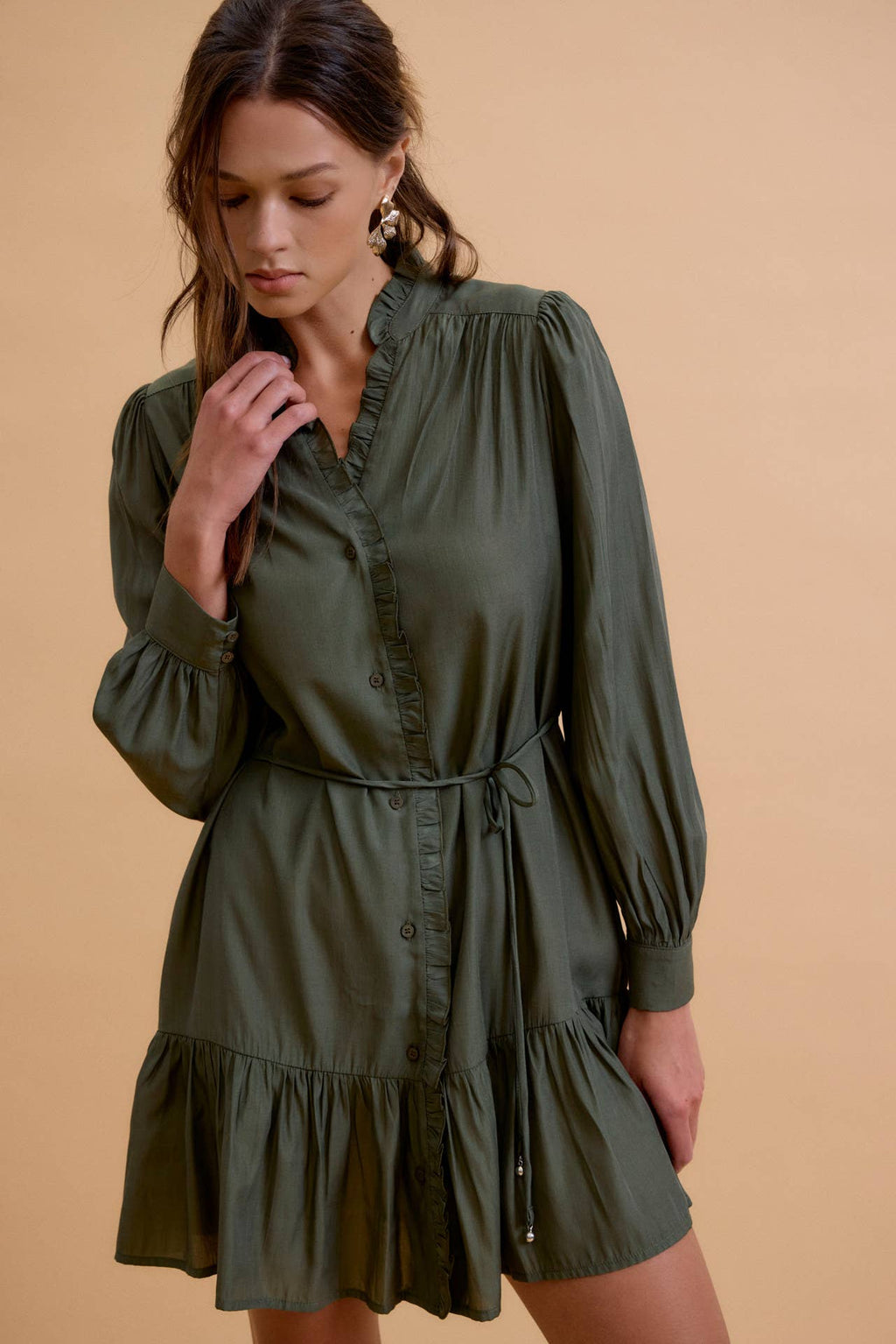 RUFFLED MINI SHIRT DRESS