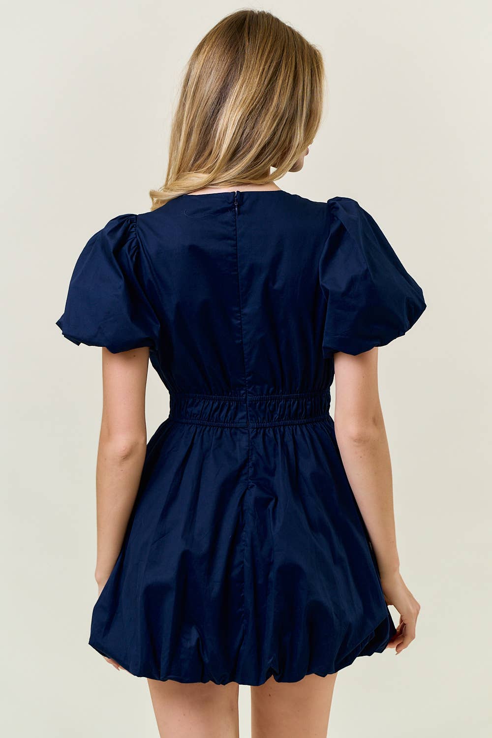 PUFF SLEEVE TIE FRONT BUBBLE HEM MINI DRESS - 28226D