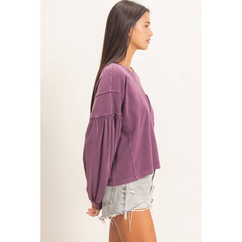 Mineral Wash Puff Long Sleeve Boxy Top