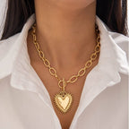 SPIKED HEART CHUNKY CHAIN TOGGLE NECKLACE