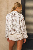 FLORAL PRINT SNAP BUTTON QUILTED JACKET