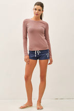 GARMENT DYE RIBBED CREWNECK LONGSLEEVE BASIC TOP