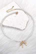 PEARL CHAIN BOW CHARM NECKLACE