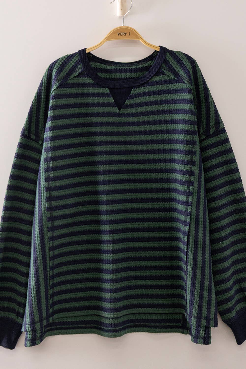 Navy Stripe Waffle Top