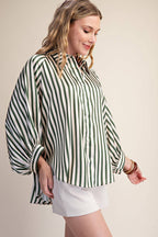Stripe Wide Puff Sleeve Buttondown Shirt