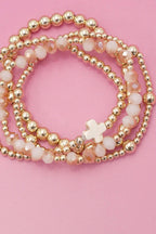 BOHO CROSS MULTI  COLORFUL BEADED STRETCH BRACELET | 40B5180