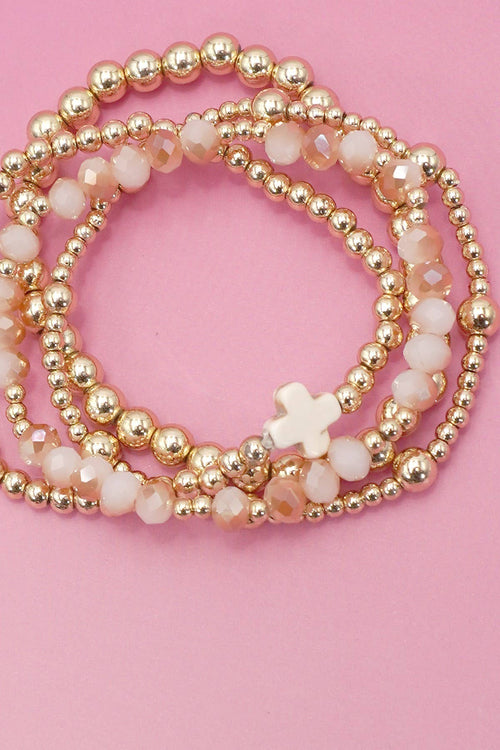 BOHO CROSS MULTI  COLORFUL BEADED STRETCH BRACELET | 40B5180