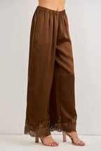 LACE TRIM SATIN PANTS