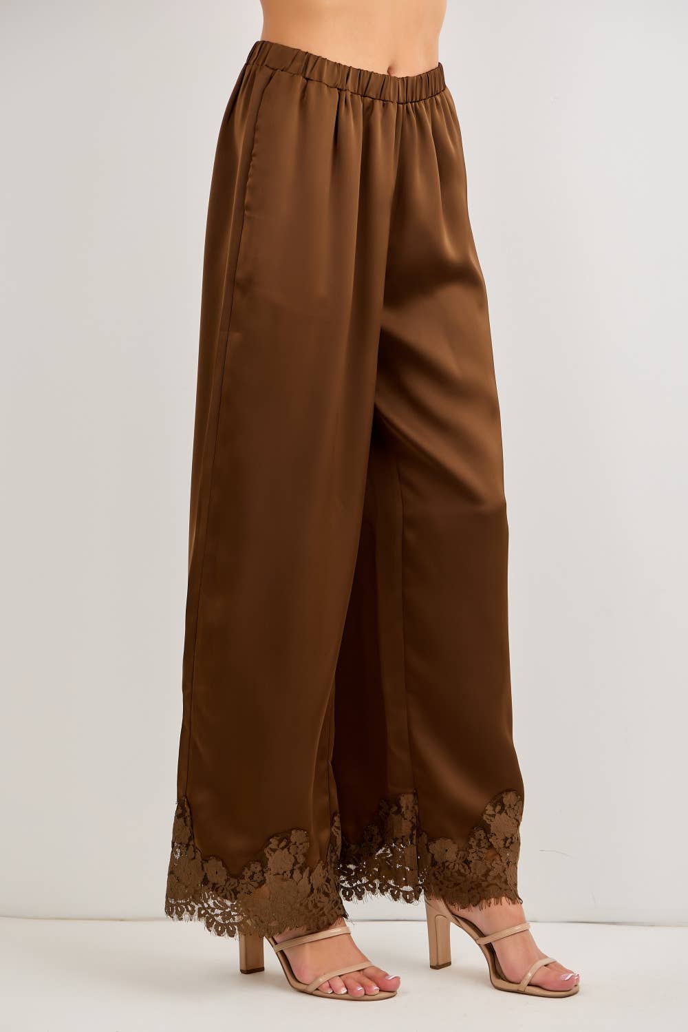 LACE TRIM SATIN PANTS