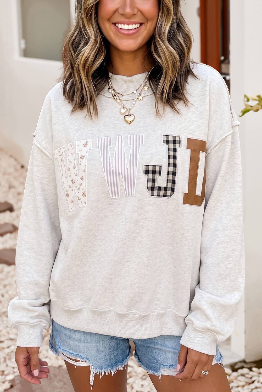 WWJD Embroidered Patch Mock Neck Sweatshirt