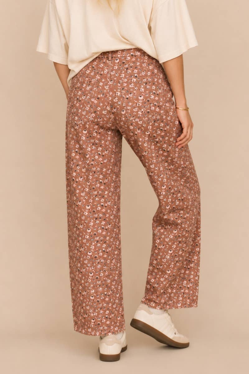 DENIM FLORAL PRINT BARREL FIT JEANS