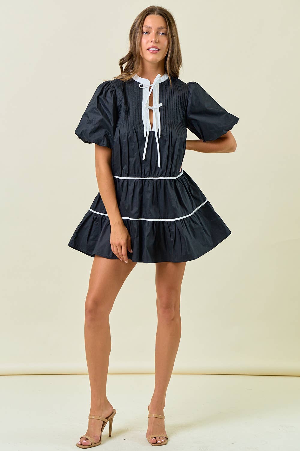PUFF SHORT SLEEVE TIERED MINI DRESS - 28227D
