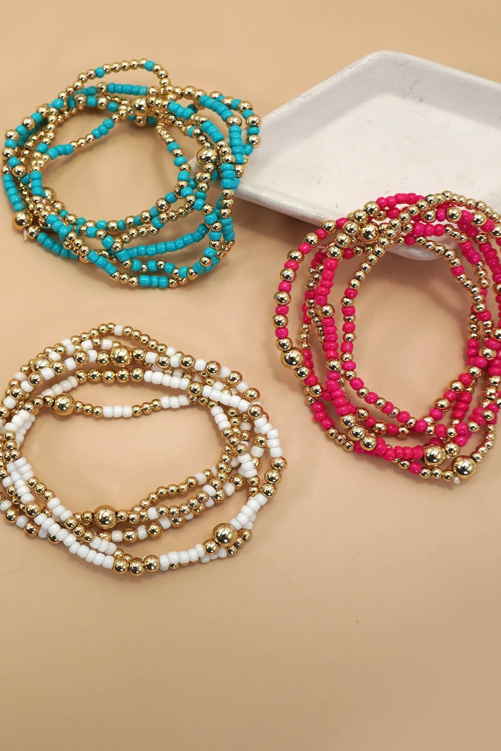 MULTI LAYER BALL CHAIN BEADED BRACELET