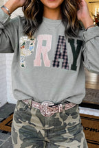 PRAY Plaid Letter Patchwork Sweatshirt