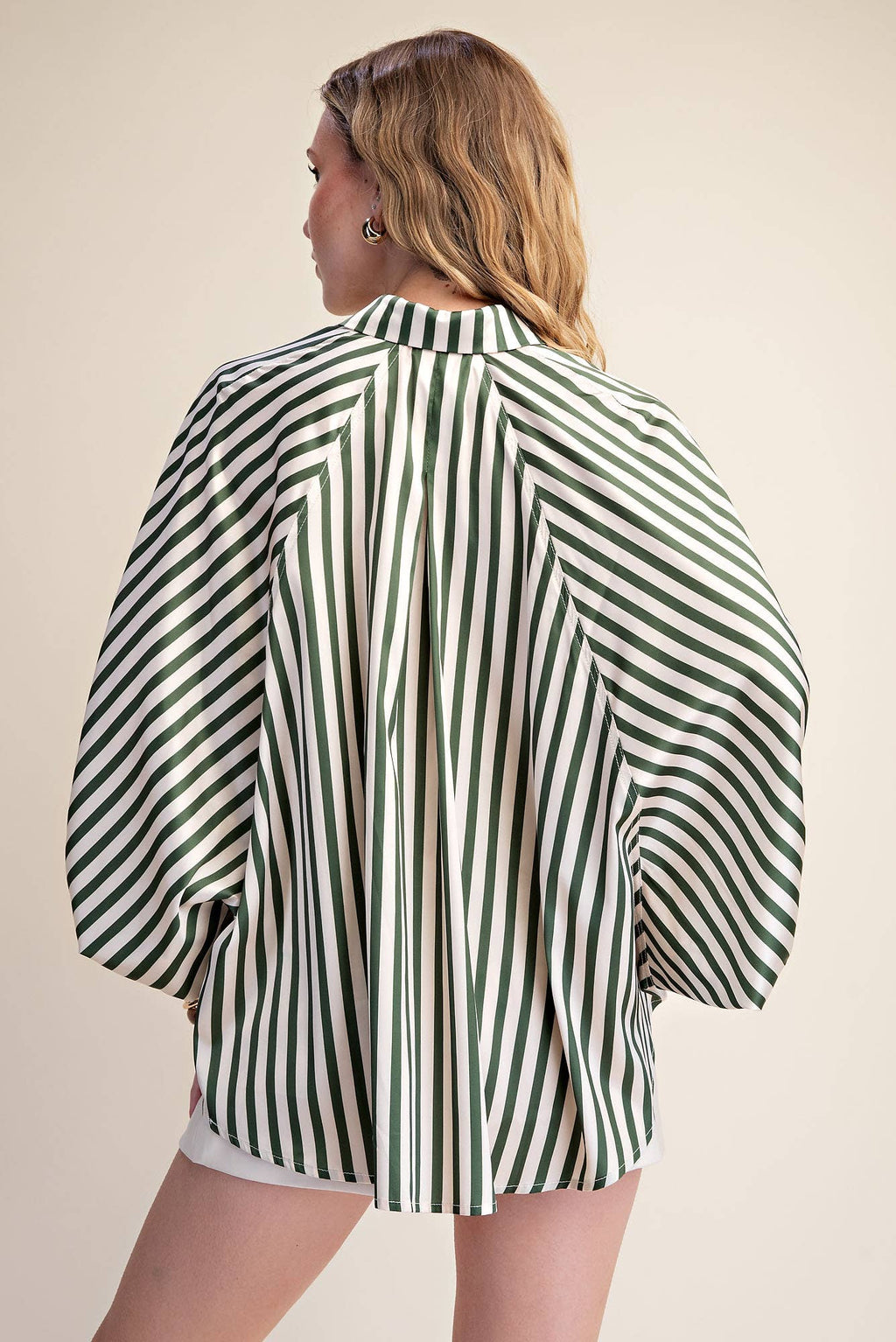 Stripe Wide Puff Sleeve Buttondown Shirt