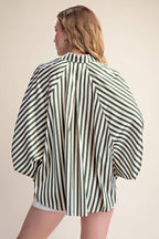 Stripe Wide Puff Sleeve Buttondown Shirt