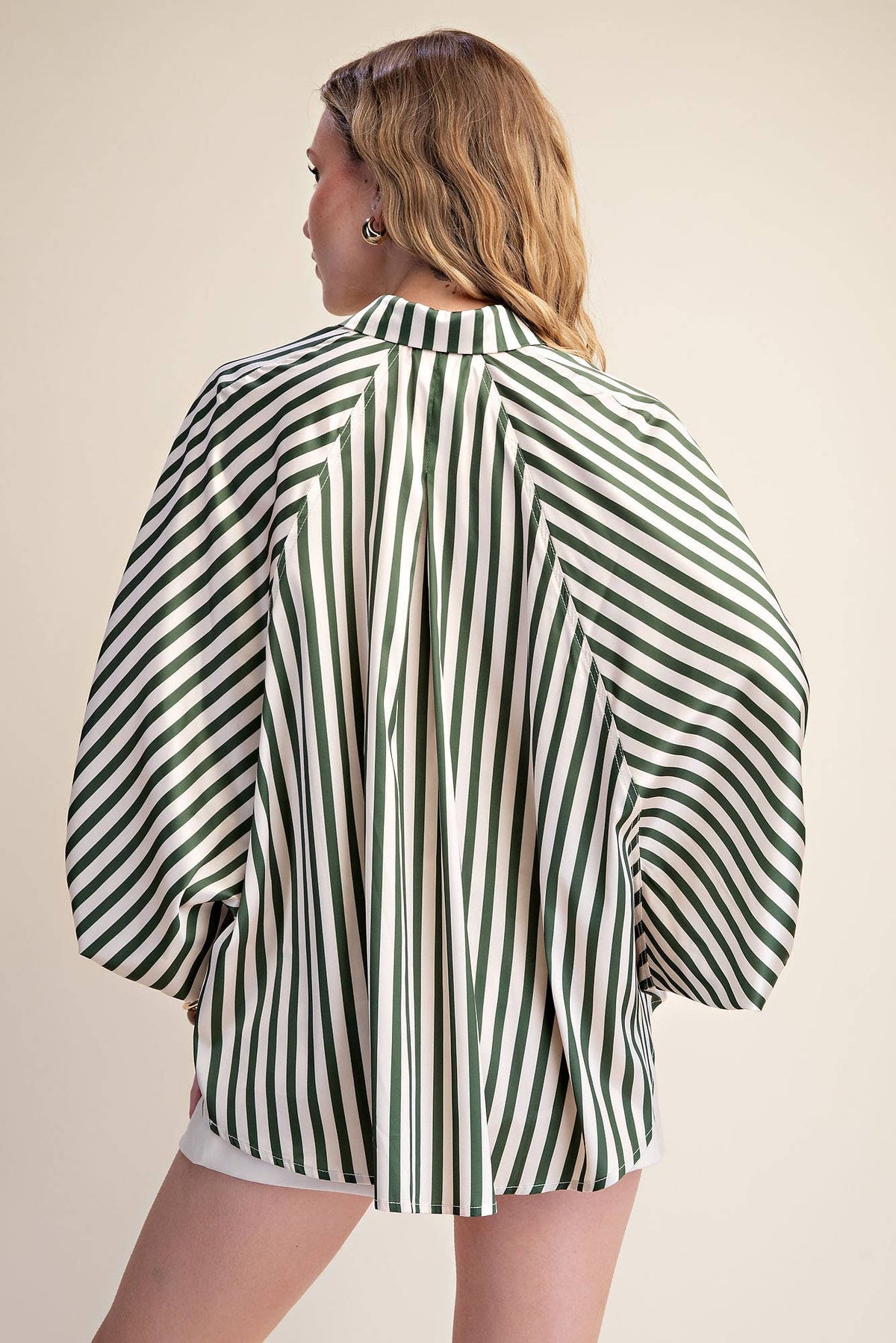 Stripe Wide Puff Sleeve Buttondown Shirt