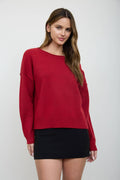 BOAT NECK RAW EDGE RELAXED KNIT PULLOVER SWEATER