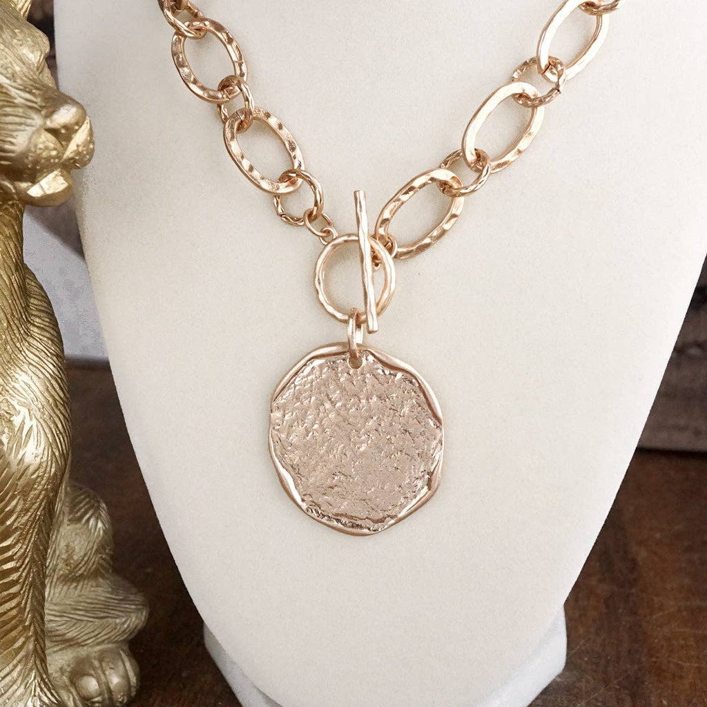 Nomad Glow – Front Toggle Statement Necklace with Hammered Disc