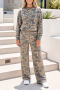 Camouflage Print Long Sleeve Top and Pants Set