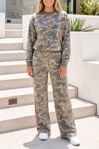 Camouflage Print Long Sleeve Top and Pants Set