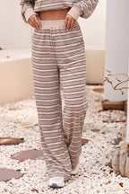 Stripe Contrast Trim Top Elastic Waist Pants Set