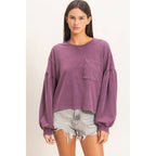 Mineral Wash Puff Long Sleeve Boxy Top