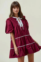 PUFF SHORT SLEEVE TIERED MINI DRESS - 28227D