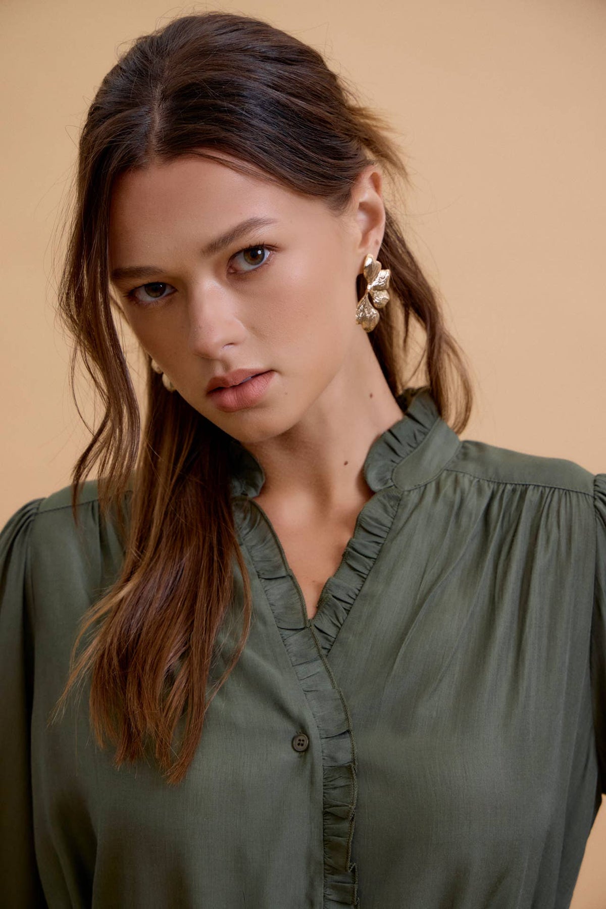 RUFFLED MINI SHIRT DRESS