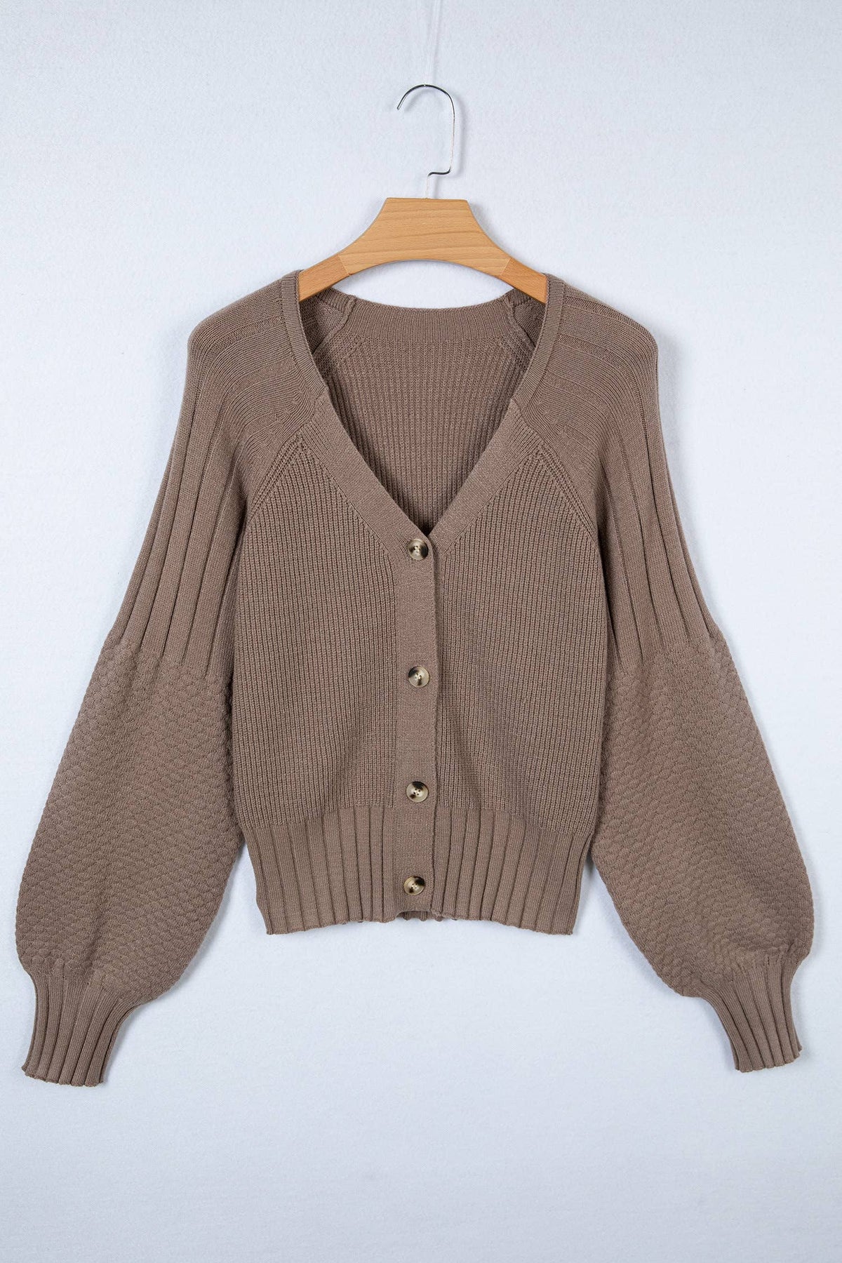 Mixed Texture Knit Button V Neck Sweater Cardigan (S-XL)