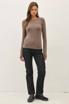 GARMENT DYE RIBBED CREWNECK LONGSLEEVE BASIC TOP