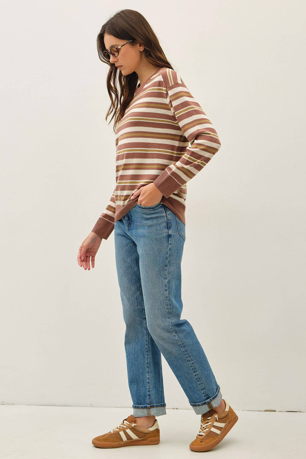 FEATHER WEIGHT MULTI STRIPED SWEATER