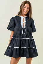 PUFF SHORT SLEEVE TIERED MINI DRESS - 28227D