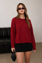 BOAT NECK RAW EDGE RELAXED KNIT PULLOVER SWEATER