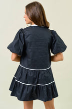 PUFF SHORT SLEEVE TIERED MINI DRESS - 28227D