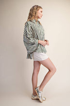 Stripe Wide Puff Sleeve Buttondown Shirt