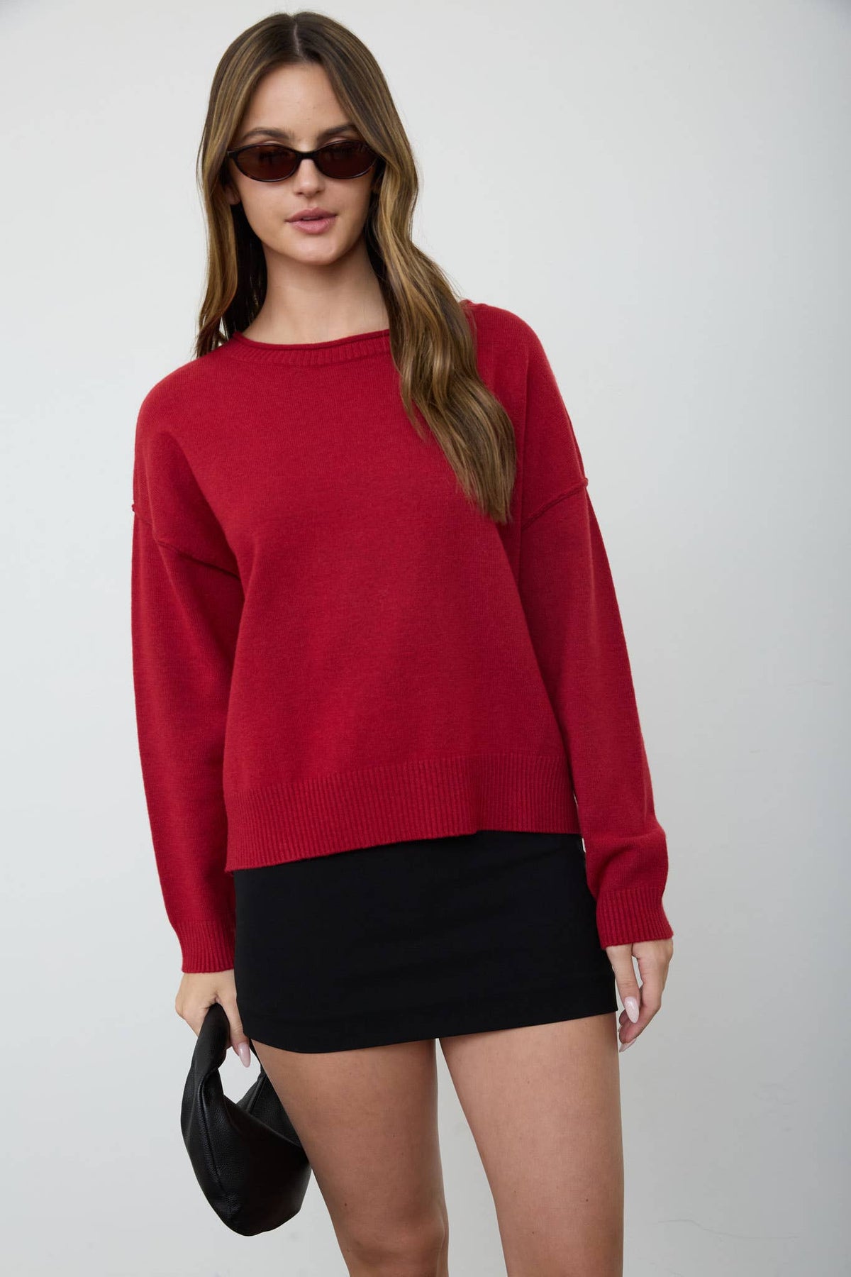 BOAT NECK RAW EDGE RELAXED KNIT PULLOVER SWEATER