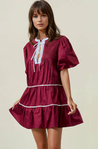PUFF SHORT SLEEVE TIERED MINI DRESS - 28227D