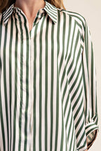 Stripe Wide Puff Sleeve Buttondown Shirt