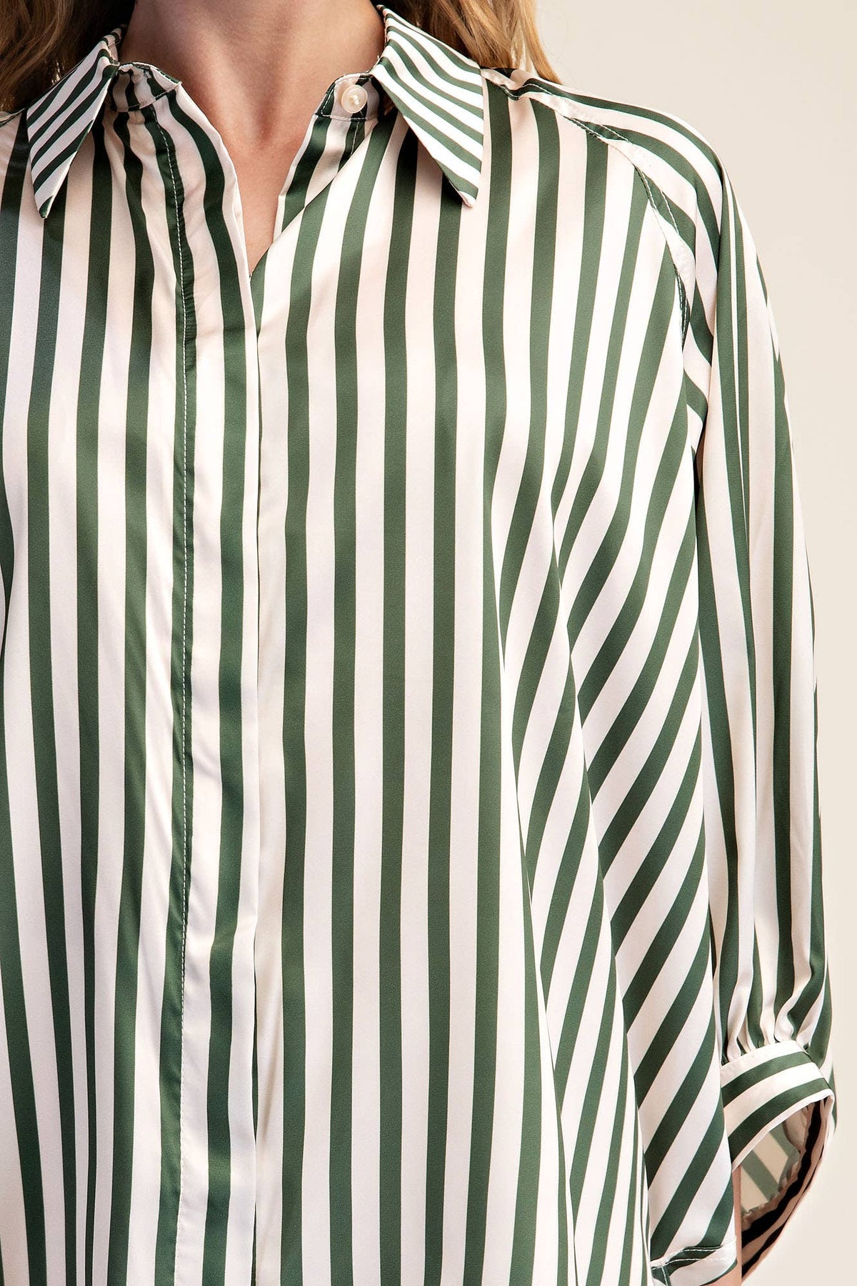 Stripe Wide Puff Sleeve Buttondown Shirt