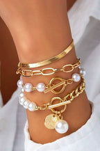 MULTILAYER PEARL CHAIN HERRINGBONE MIX BRACELET | 40B5151