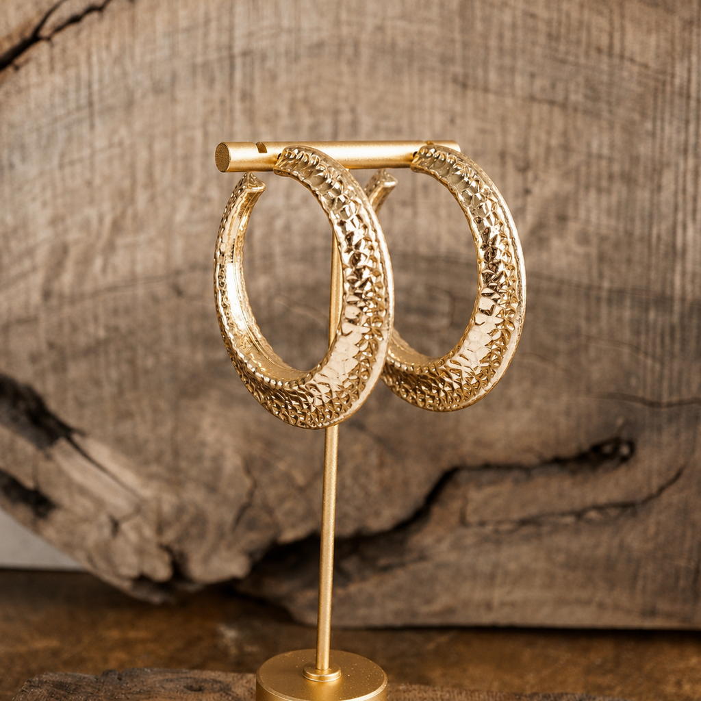 Gilded Echo – Textured Statement Hoop Earrings
