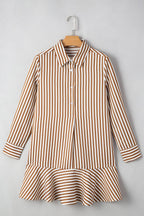 Stripe Ruffle Hem Long Sleeve Mini Dress