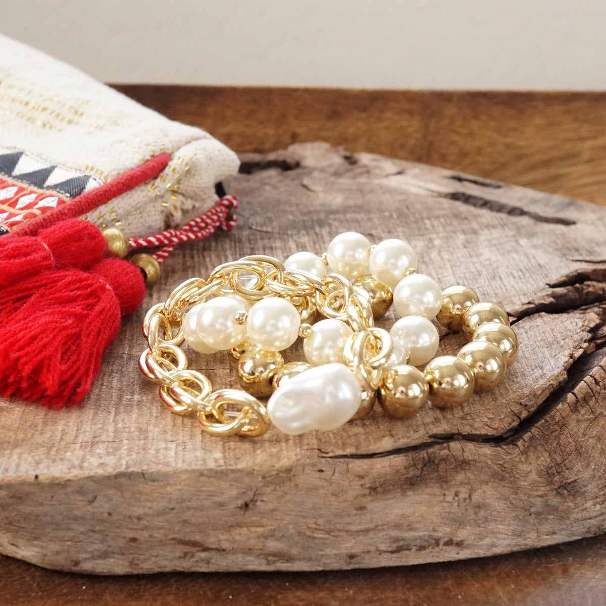 Chunky Chain and beads bracelet set